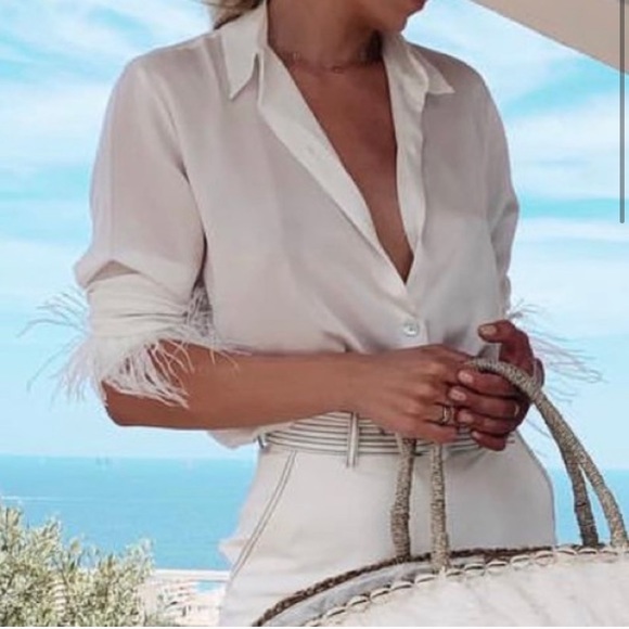 Zara | Tops | Gorgeous Zara White Feather Sleeve Blouse | Poshmark